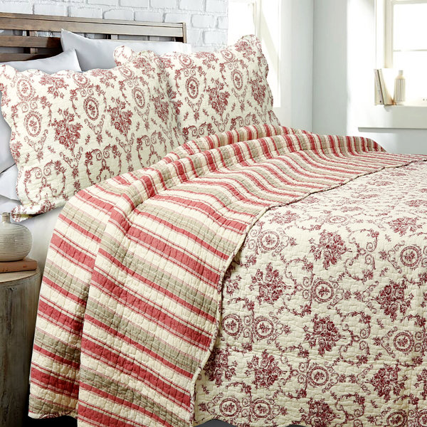 Cozy Line Home Fashion French Medallion 3 Piece Quilt Set Size Full Queen Color Red